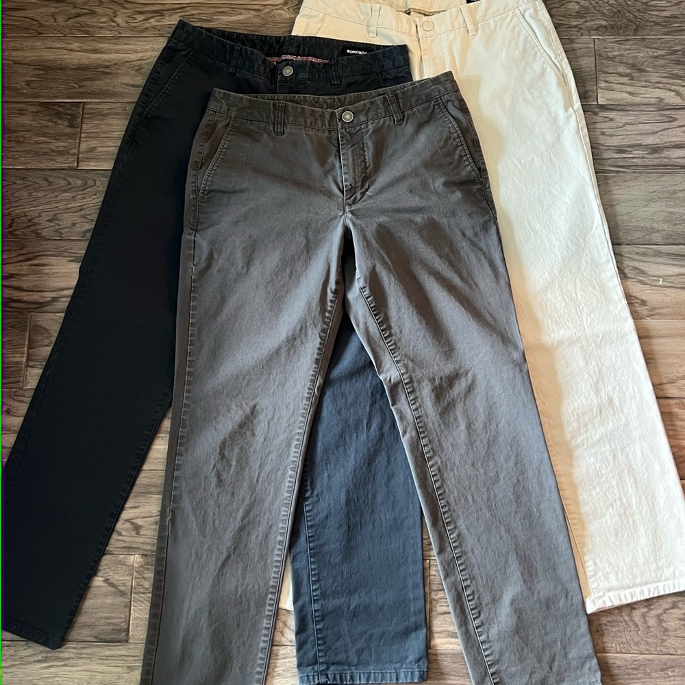 (3 Pairs) Bonobos Men's Chinos - Black, Gray, and Cream